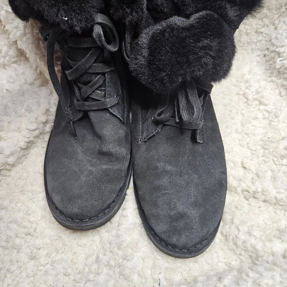 Ugg Weylyn Black Lace-up‎ Sherpa Lined Boots sz 8